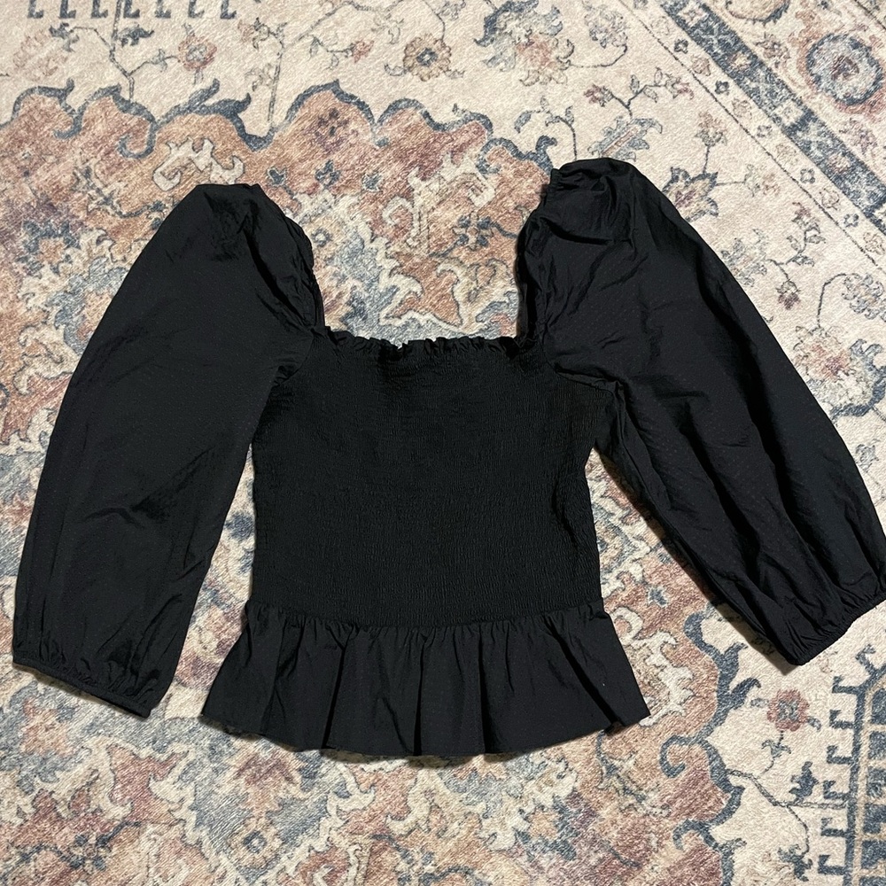 BCBGMaxAzria Black Puff Sleeve Blouse